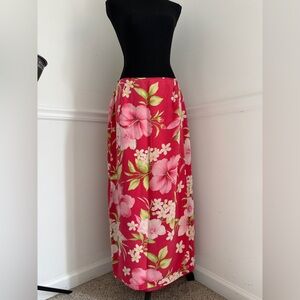 100% silk skirt Talbots Pink green Floral Maxi size L